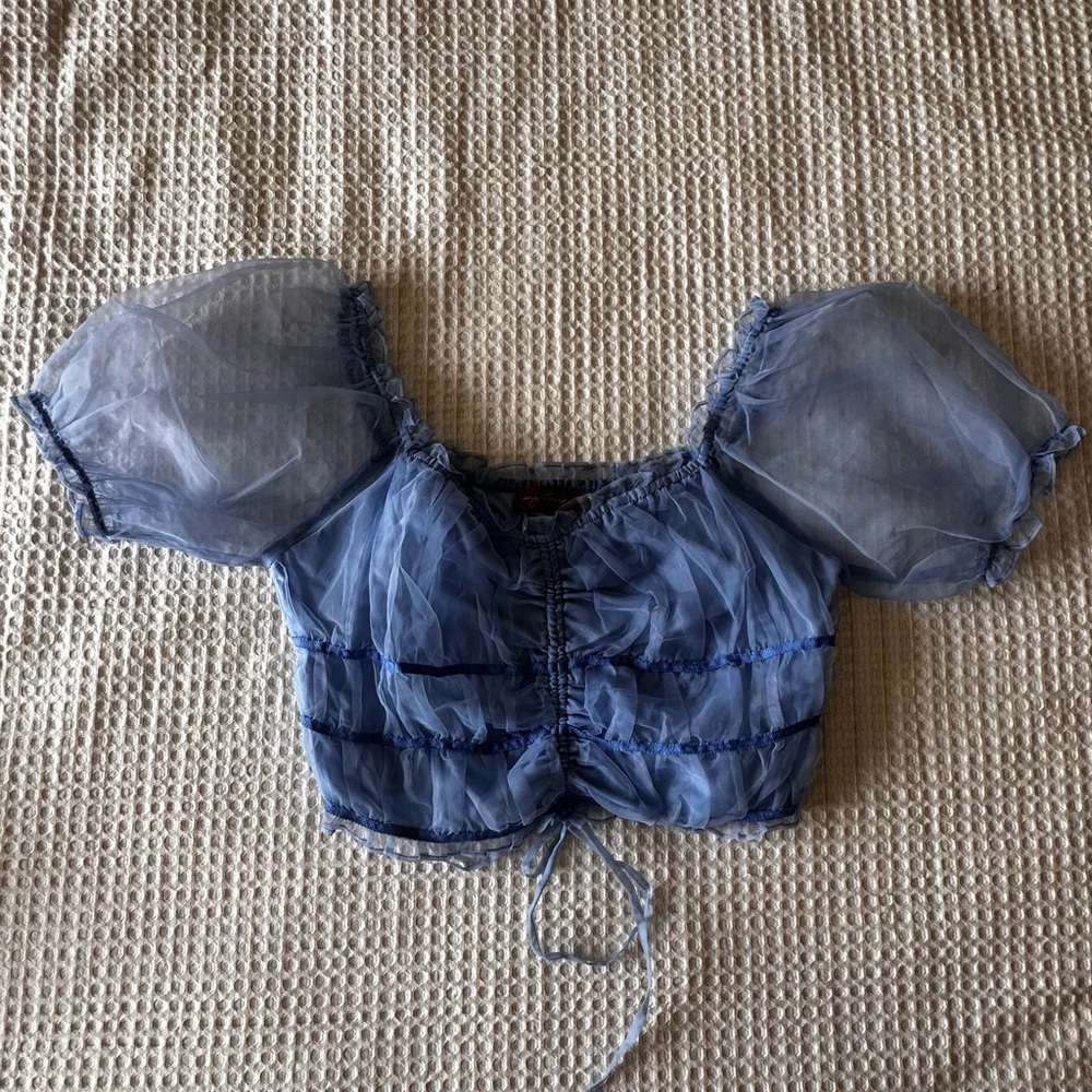Elegant Blue Puff Sleeve Top